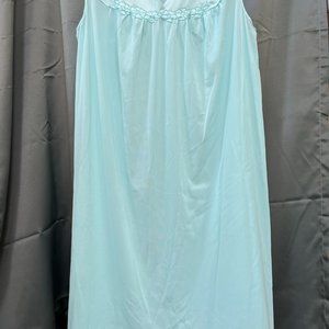 Vintage Vanity Fair Baby Blue Sheer Nylon Nightgown Floral Trim Size XL